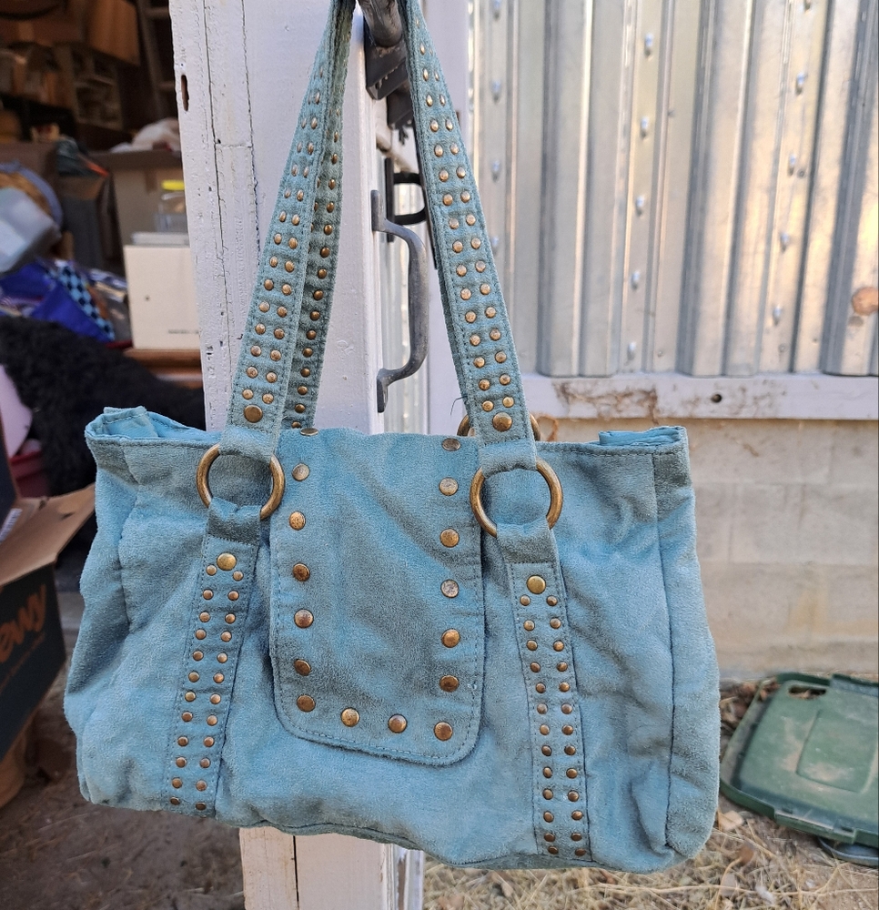 Blue Studded Shoulder Bag